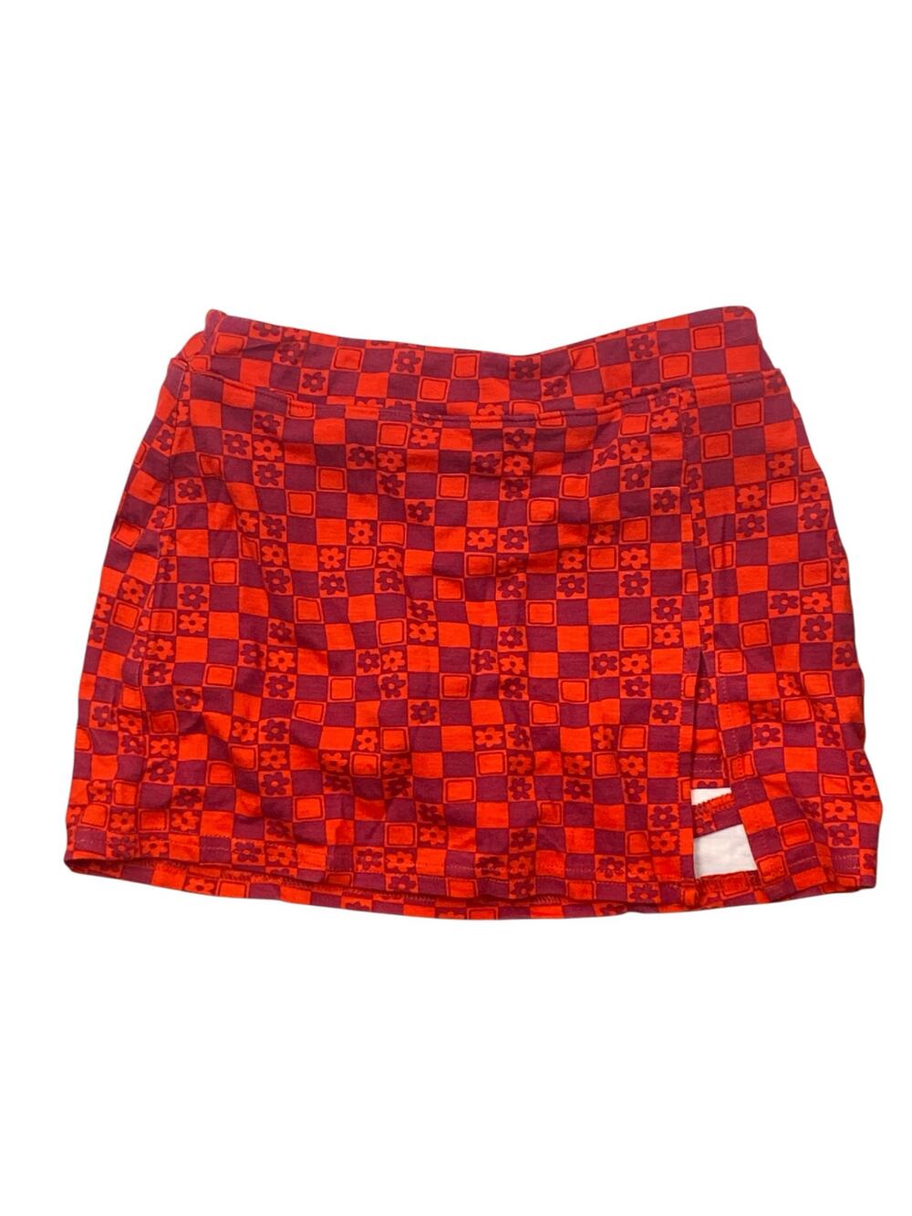 NEW Urban Outfitters Grace Red Floral Checkered Micro Mini A-Line Skort Skirt XS